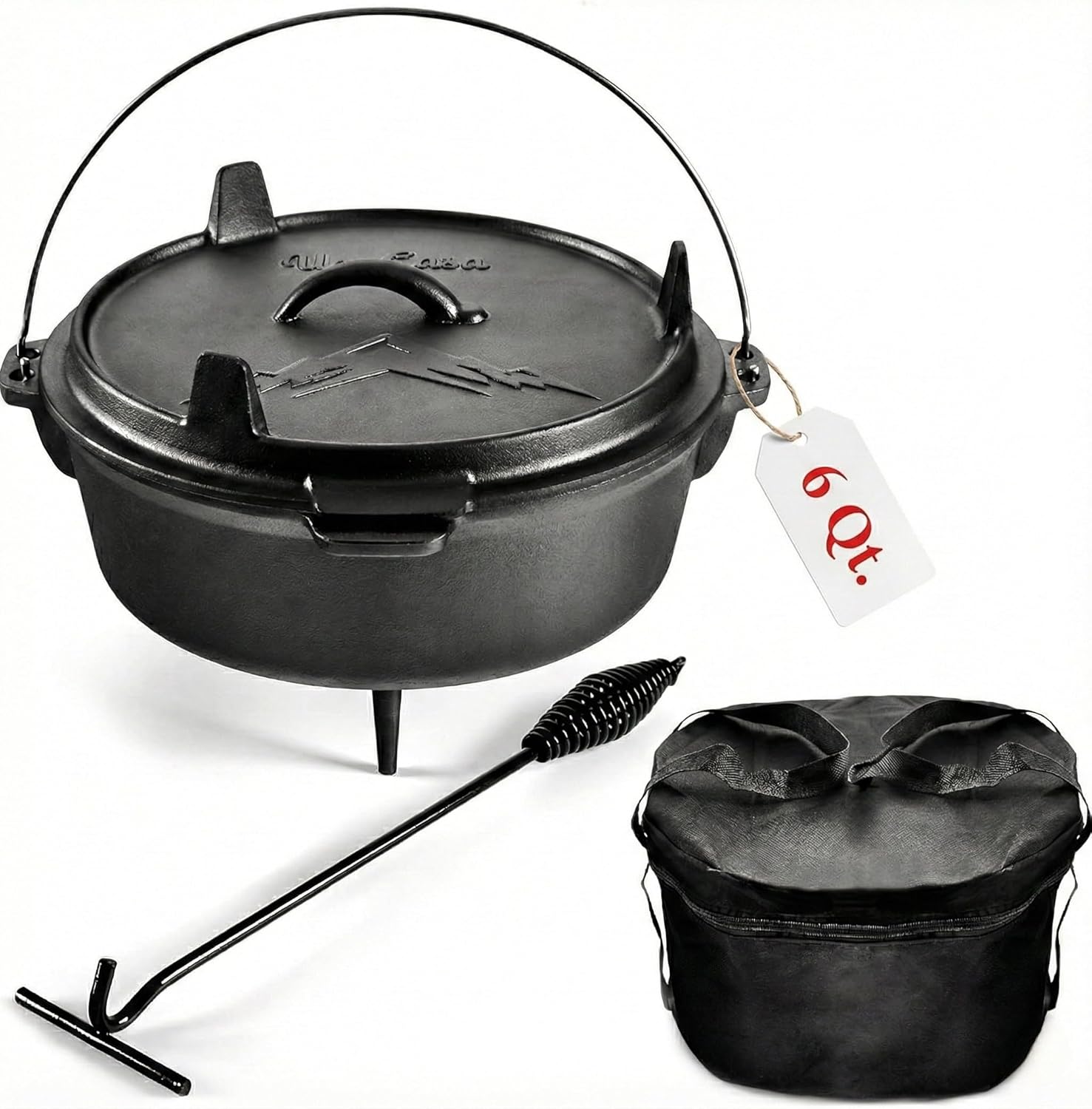 Camp Dutch Oven Cast - Pre-Seasoned Cast Iron Camping Dutch Oven