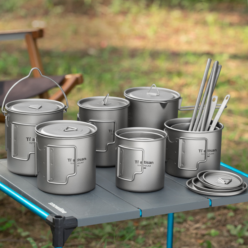 Camping Cooking Tool Set - Tiartisan Outdoor Titanium Lightweight Portable Tea