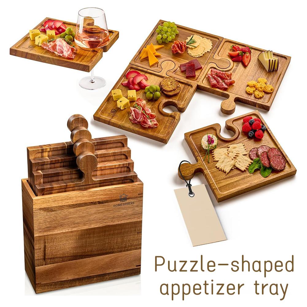 Camping Cooking Tool Set - Wooden Puzzle Shaped Appetizer Tray Four