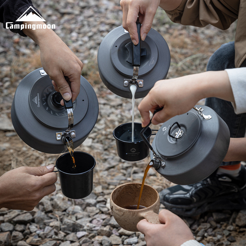 Camping Cooking Set 2 Person - CAMPINGMOON Aluminum Alloy Coffee Pot 0.8L/1L/1.5L
