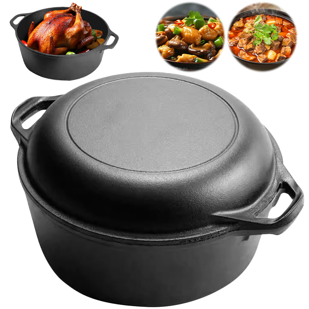 Camp Dutch Oven Cast - 2 in 1 Cast Iron Dutch